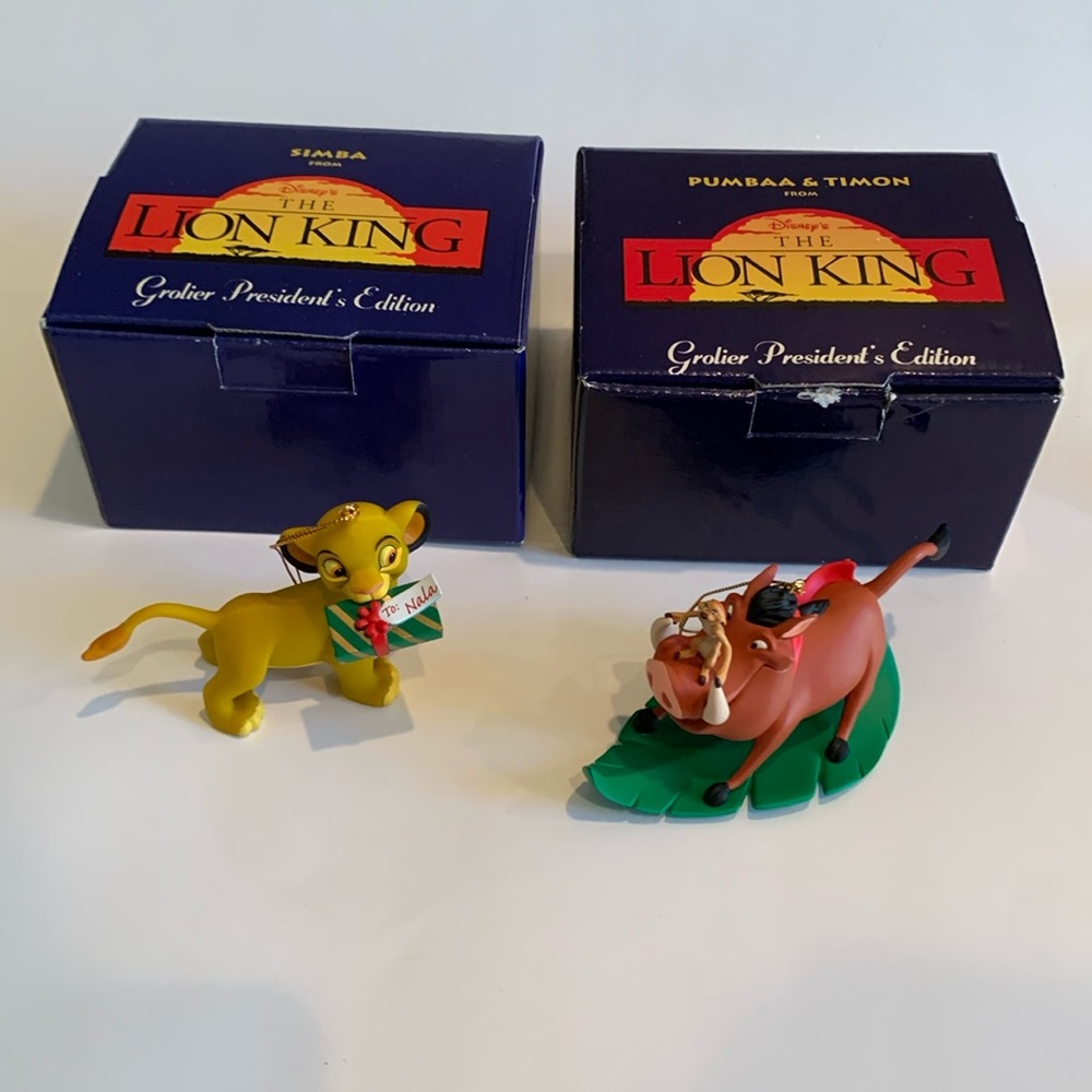 Disney Grolier President’s Club Lion King Christmas Ornaments Simba Pumbaa Timon